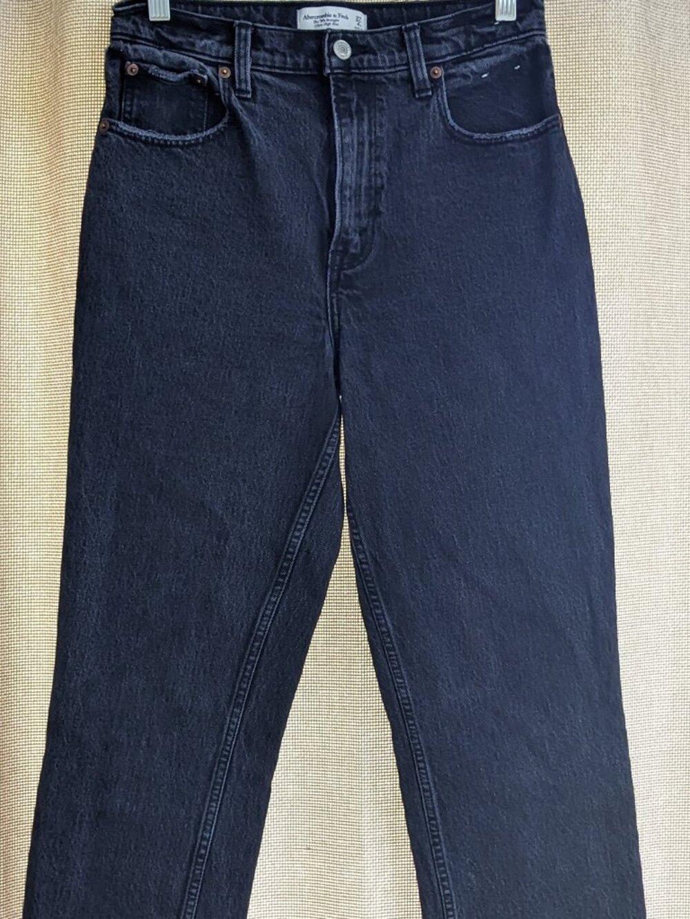 Abercrombie & Fitch, 90's Straight High Rise Black Distressed Denim Jeans, 27/4